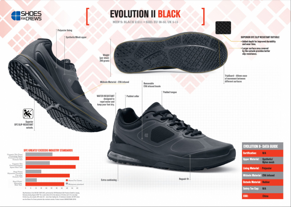 Shoes For Crews Evolution II Promenadsko - Svart (Herr) i gruppen Yrkesgrupper / Yrke / Lokalvrdare / Stdpersonal / Herr hos shoemed.se (SVART_885999091501_2121r)