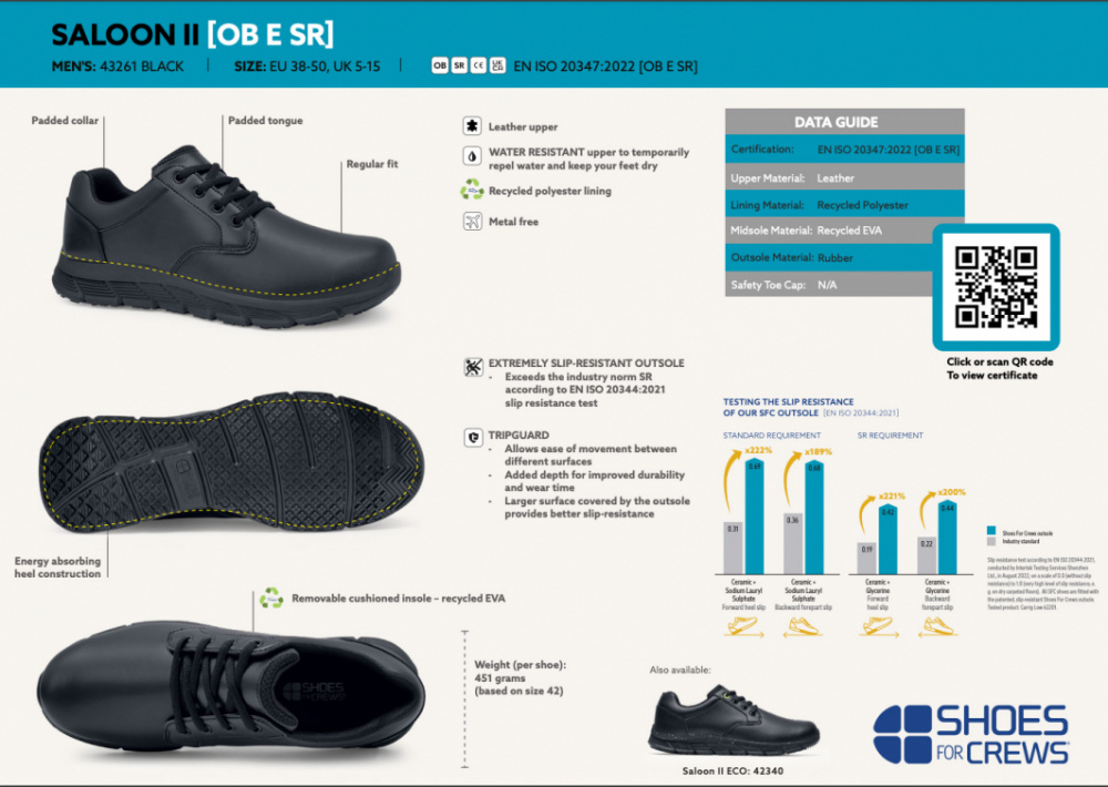 Shoes For Crews Saloon II Promenadsko - Svart (Herr) i gruppen Yrkesgrupper / Yrke / Lokalvrdare / Stdpersonal / Herr hos shoemed.se (SVART_885999123134_4326r)